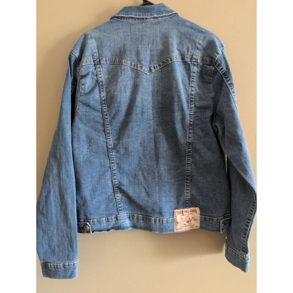 True Religion Men's Blue Stretch Denim Trucker Jacket  Pockets Sz Lrg NWT $159